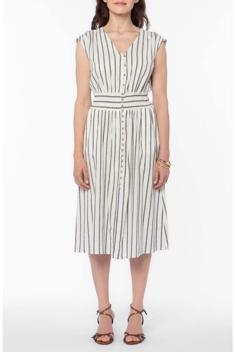 Persa Stripe Linen Blend Midi Dress, Main, color, BLACK WHITE STRIPE