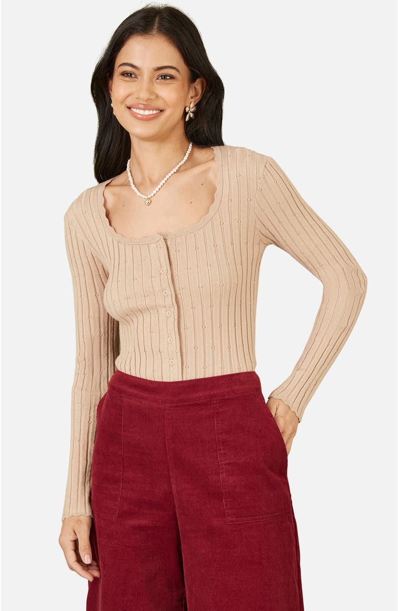 Yumi Knit Fitted Rib Cardigan, Alternate, color, Oatmeal