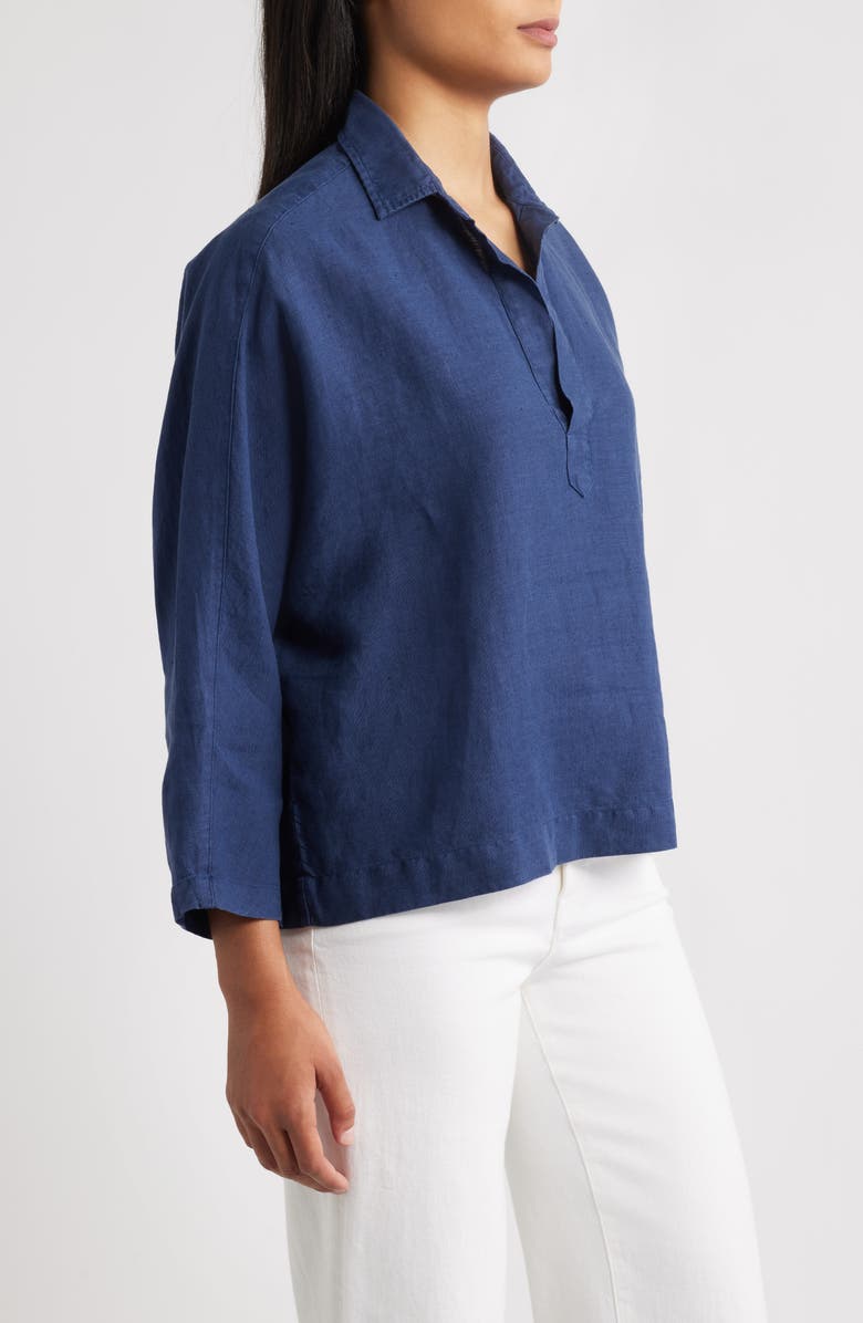 Frank & Eileen Gabi Crop Linen Popover Shirt, Alternate, color, Navy