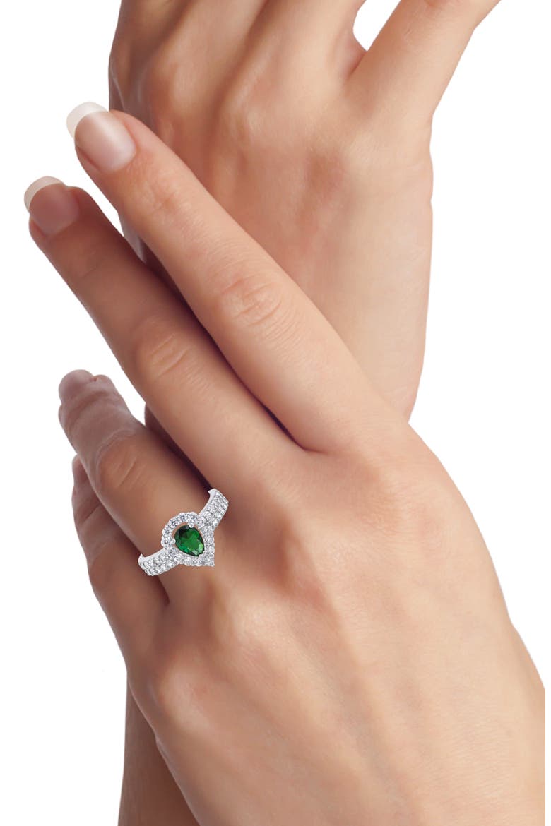 Pear Cut Cubic Zirconia Halo Ring, Alternate, color, GREEN/ SILVER