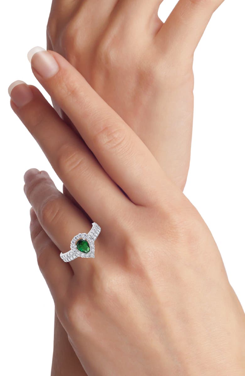 CZ by Kenneth Jay Lane Pear Cut Cubic Zirconia Halo Ring, Alternate, color, Green/ Silver