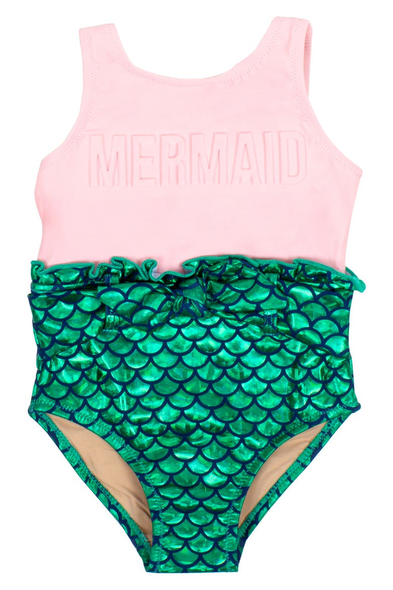 Mermaid One-Piece Swimsuit, Main, color, PINK/ GREEN
