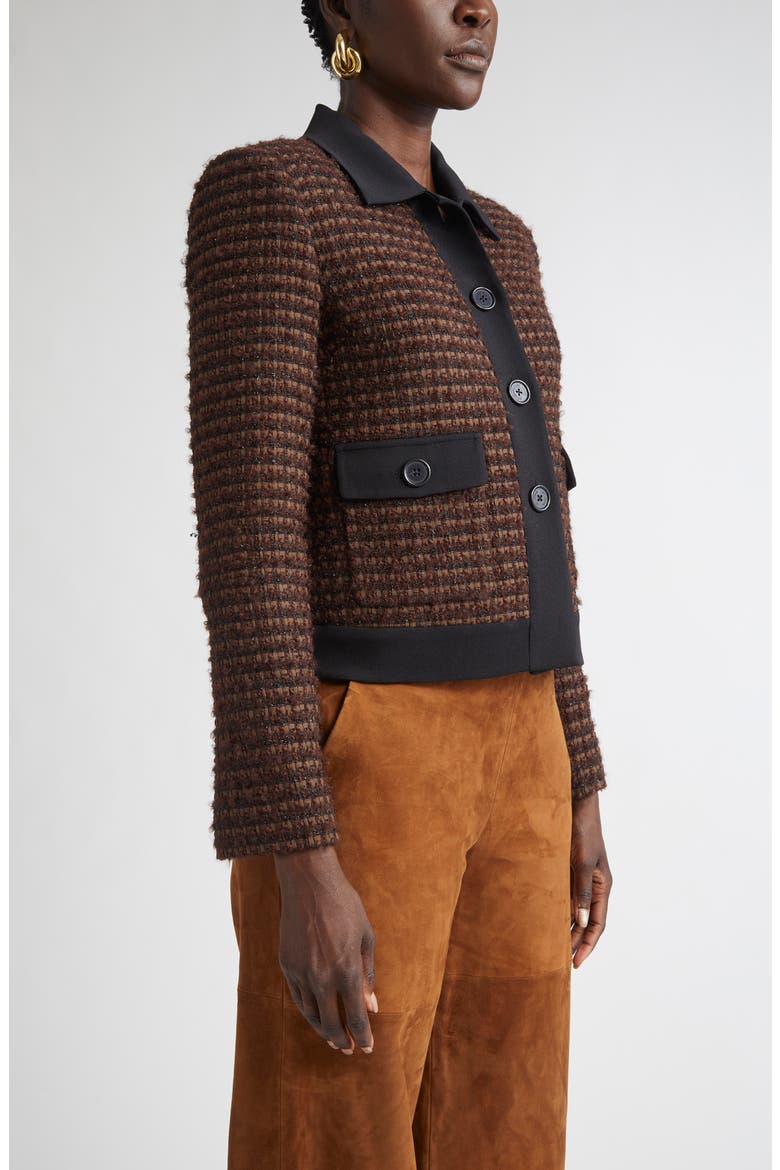 Crepe Cady Trim Tweed Jacket, Alternate, color, MOCHA/ BLACK