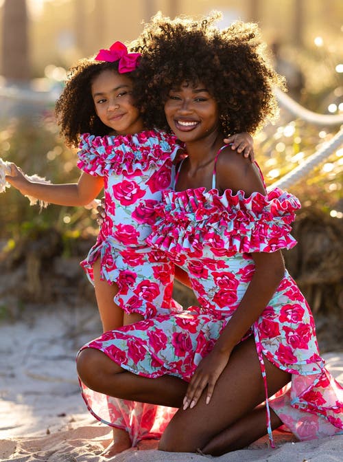 Mia Belle Girls Rose Ruffle One Piece Swimsuit
