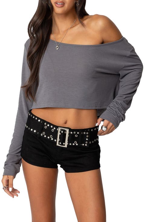 One-Shoulder Long Sleeve Crop Top