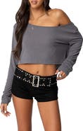 EDIKTED One-Shoulder Long Sleeve Crop Top