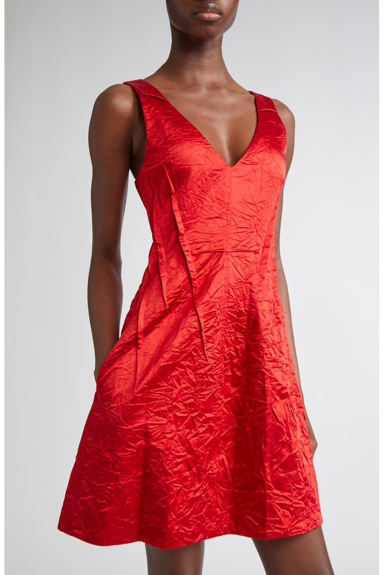 V-Neck Crushed Satin Minidress, Alternate, color, RED