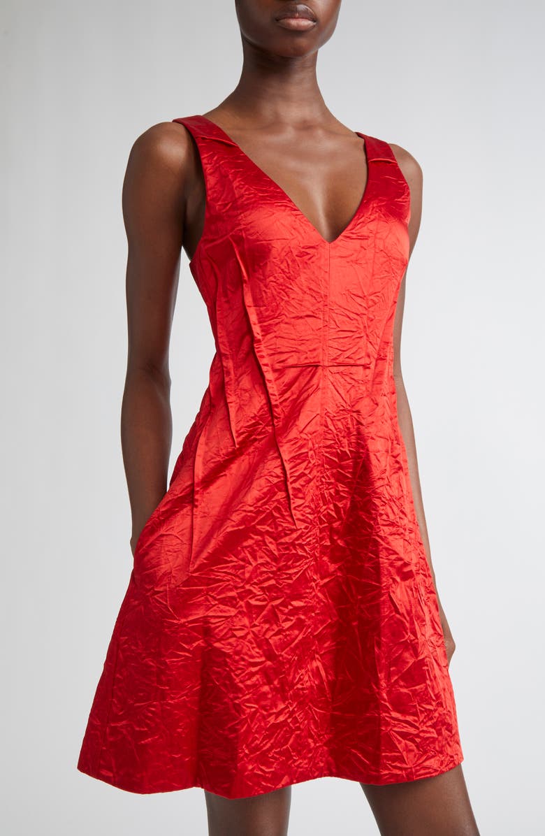 Jason Wu Collection V-Neck Crushed Satin Minidress, Alternate, color, Red