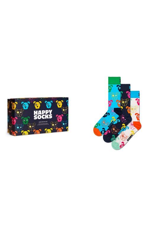 Happy Socks Mixed Dog 3-pack Assorted Crew Socks Gift Set In Navy
