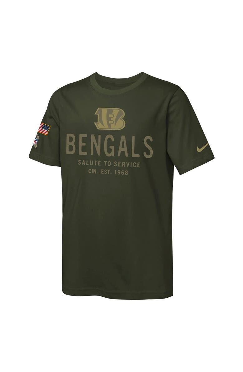Nike Youth Nike Olive Cincinnati Bengals 2025 Salute to Service Sideline Dri-FIT T-Shirt, Alternate, color, Olive