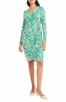Maggy London Print Long Sleeve Wrap Dress