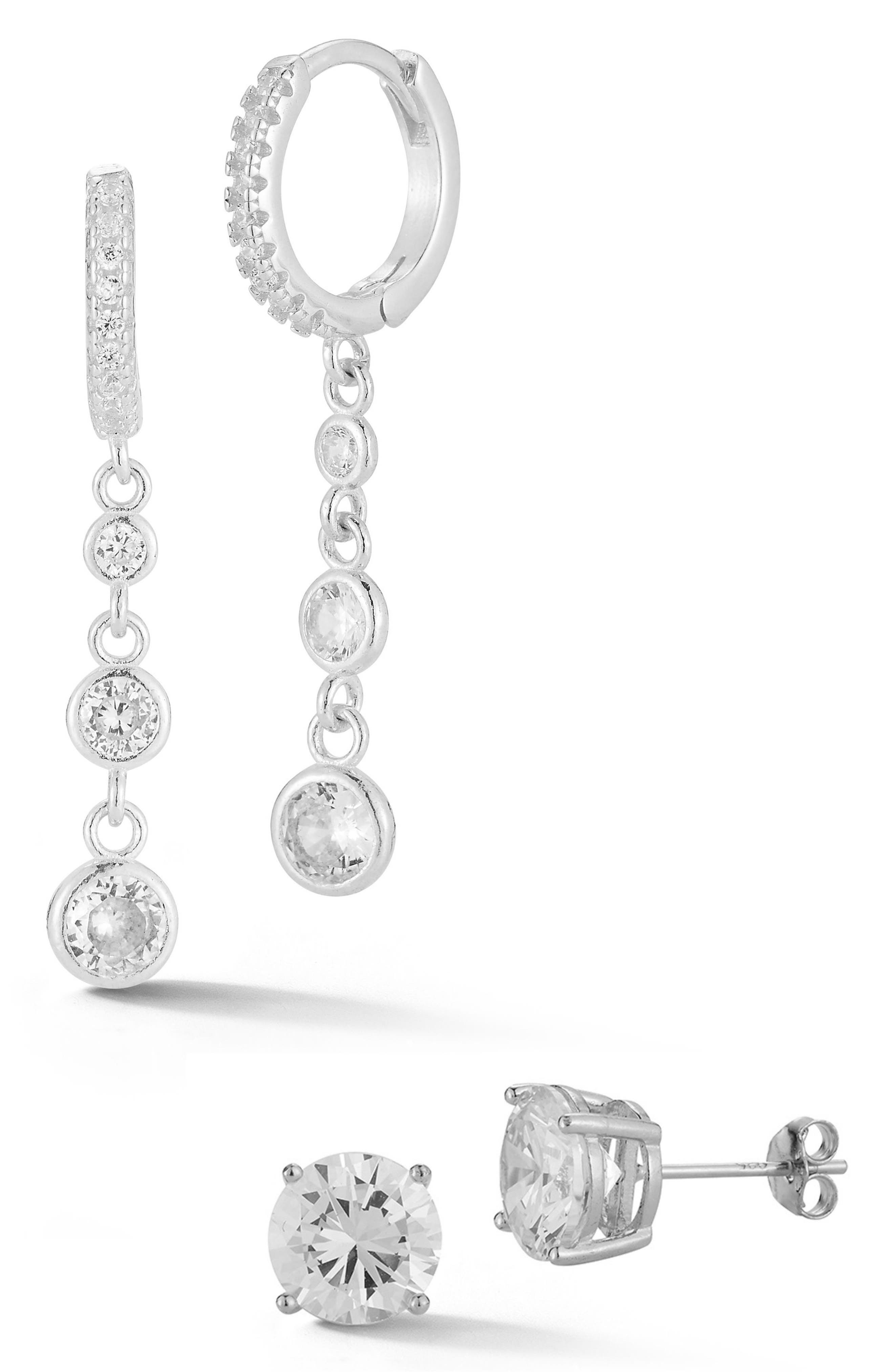 GLAZE JEWELRY CZ Huggie Chain Drop & Stud Earrings Set