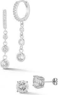 GLAZE JEWELRY CZ Huggie Chain Drop & Stud Earrings Set