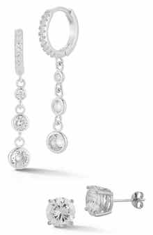 GLAZE JEWELRY CZ Huggie Chain Drop & Stud Earrings Set