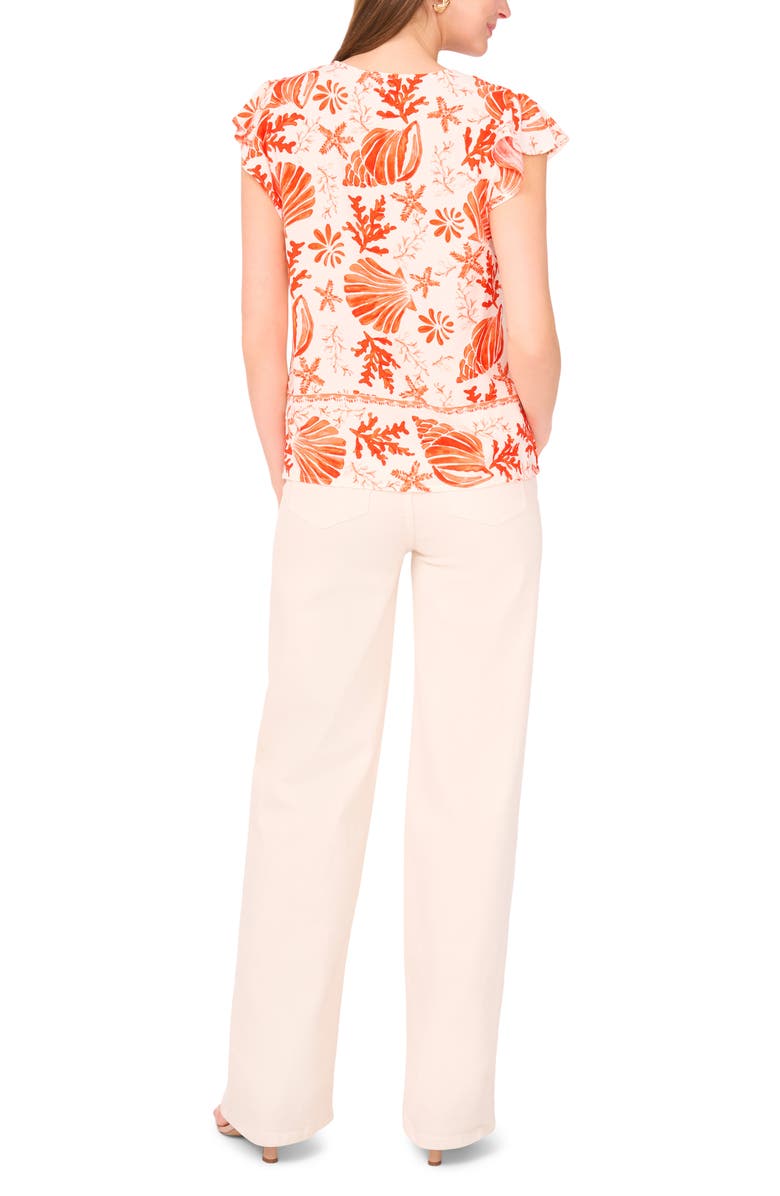 Vince Camuto Flutter Sleeve Challis Top, Alternate, color, Raidant Red Shell Print