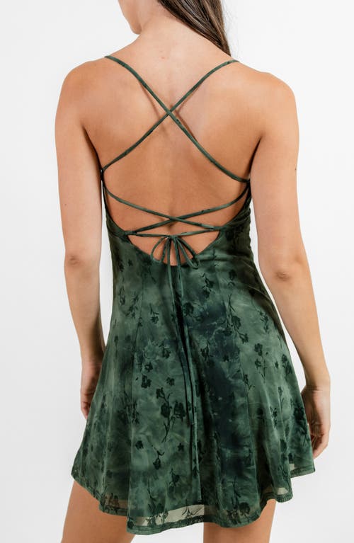 Beivy Floral Lace-up Back Mesh Minidress In Green