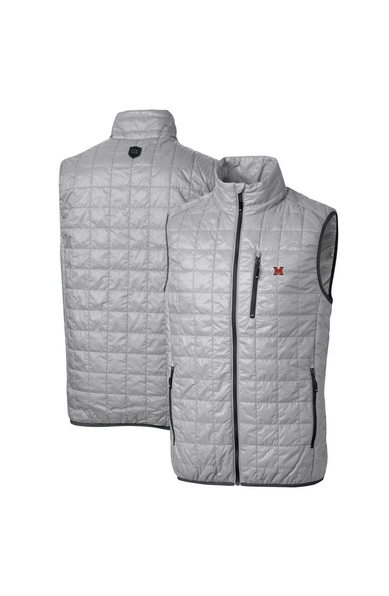 Cutter & Buck Men's Cutter & Buck Gray Miami University RedHawks Big & Tall Rainier PrimaLoft Eco Full-Zip Puffer Vest, Main, color, 