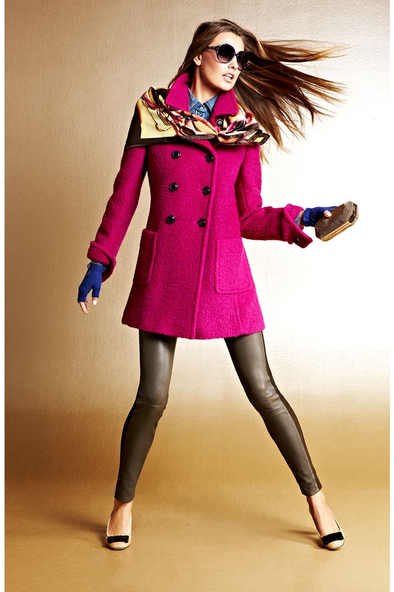Double Breasted Coat, Alternate, color, FUCHSIA