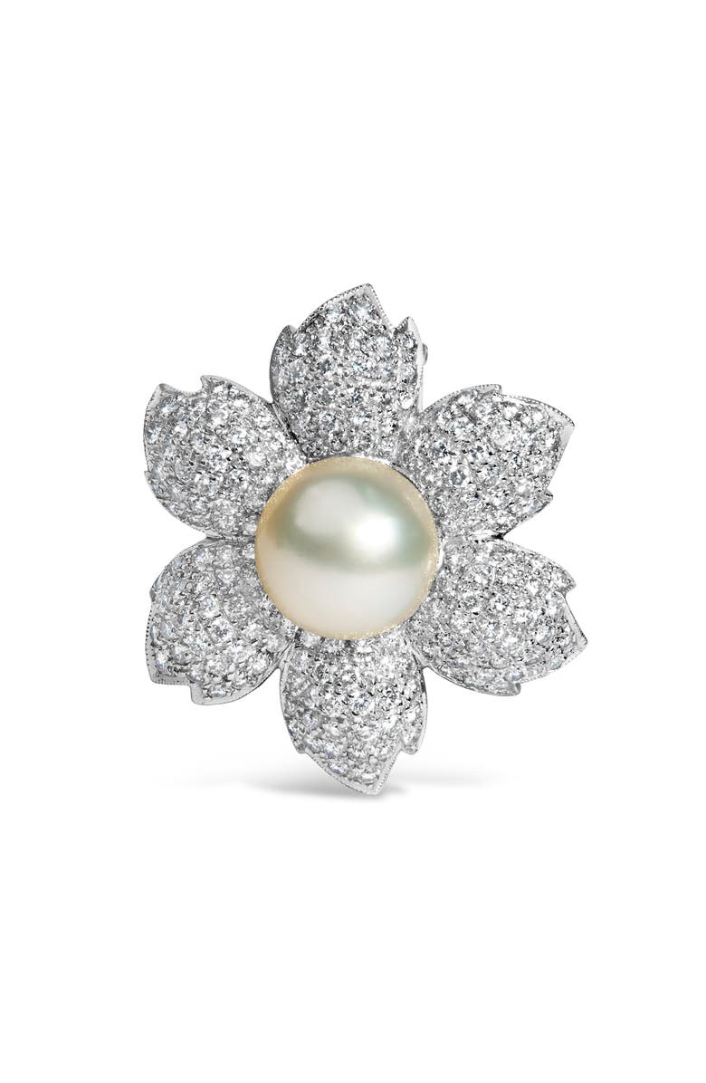Haus of Brilliance 18K Gold 2 3/4 Cttw Diamond and Pearl Floral Brooch Pin, Main, color, White