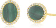 EF Collection Malachite Cabochon 
Diamond Halo Stud Earrings