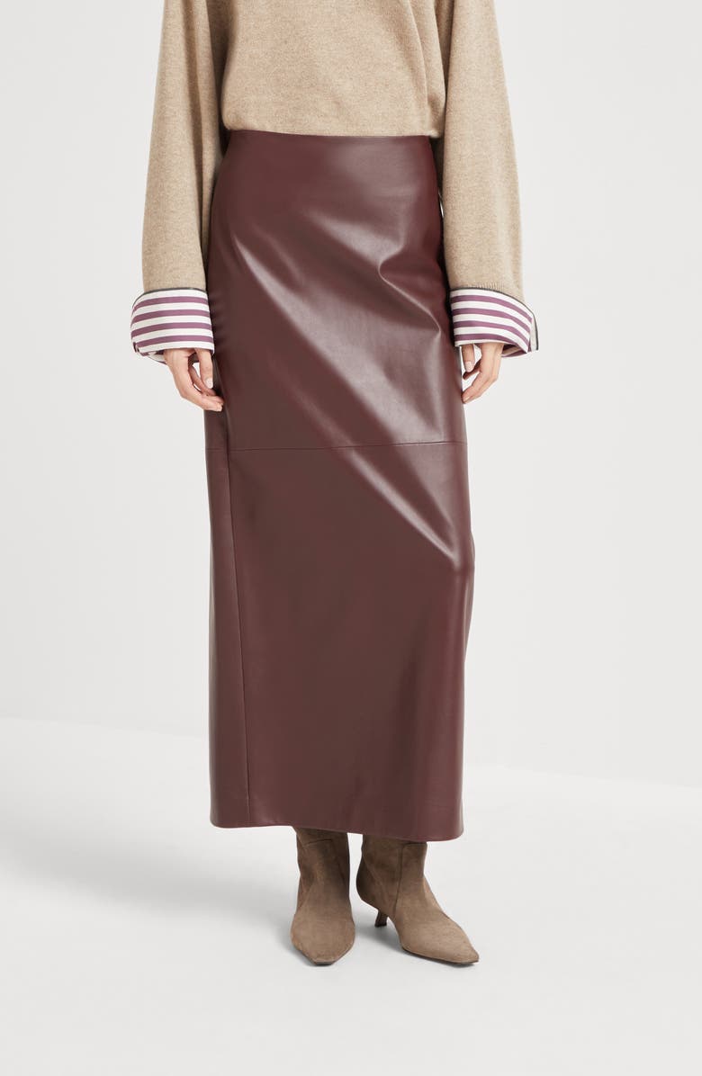 Brunello Cucinelli Long column skirt, Alternate, color, Burgundy
