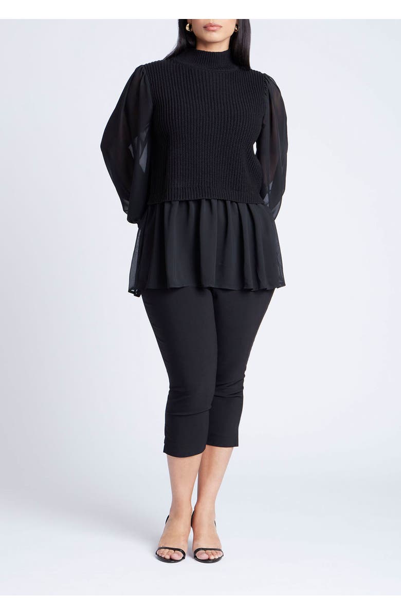 ELOQUII Twofer Sweater With Chiffon, Alternate, color, Black Onyx
