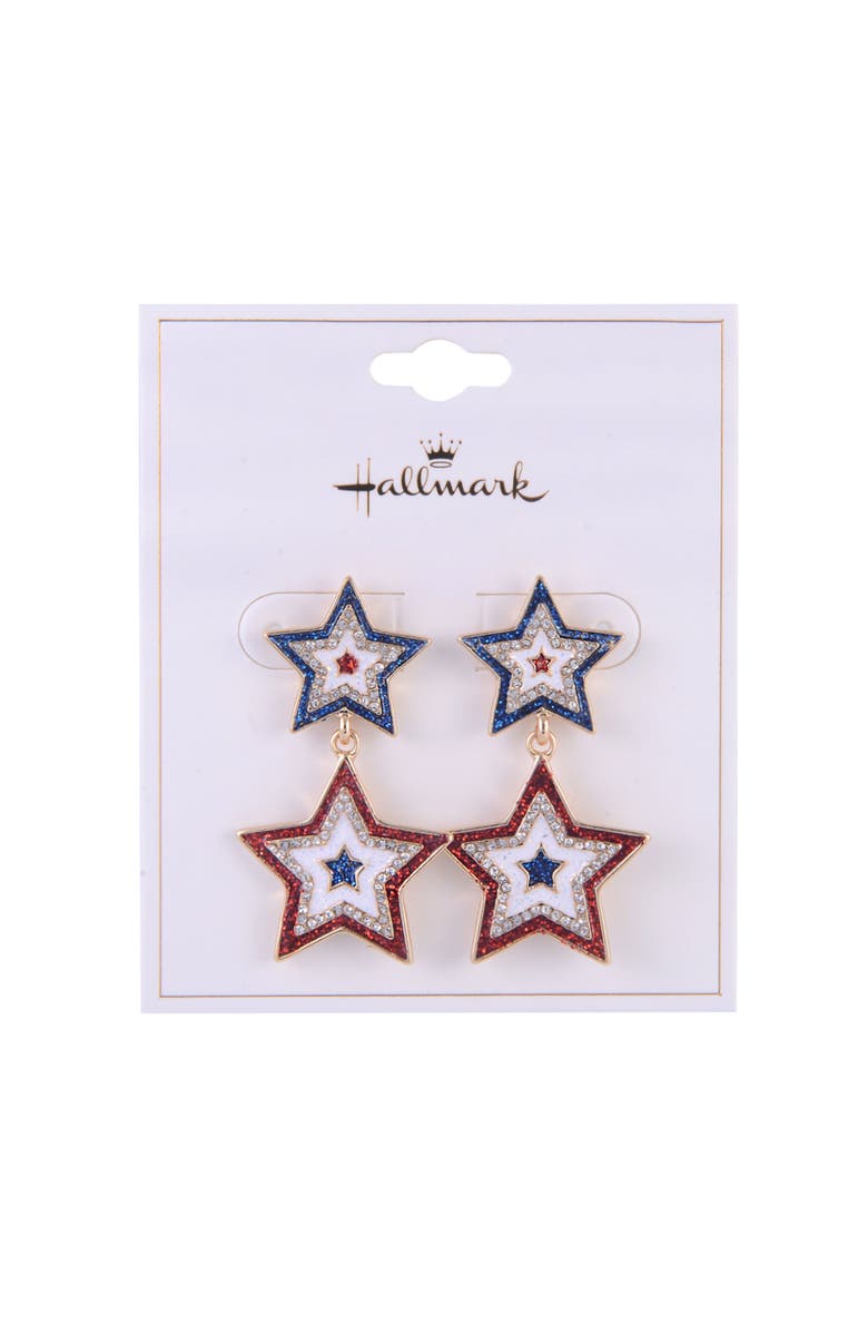 Hallmark Red, White and Blue Double Star Drop Earrings, Alternate, color, Red