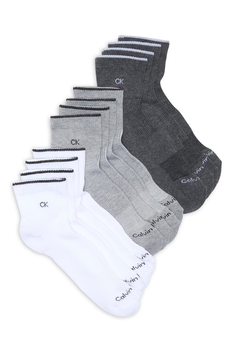 6-Pack Cushioned Quarter Socks, Main, color, HEATHER GREY ASSORTED