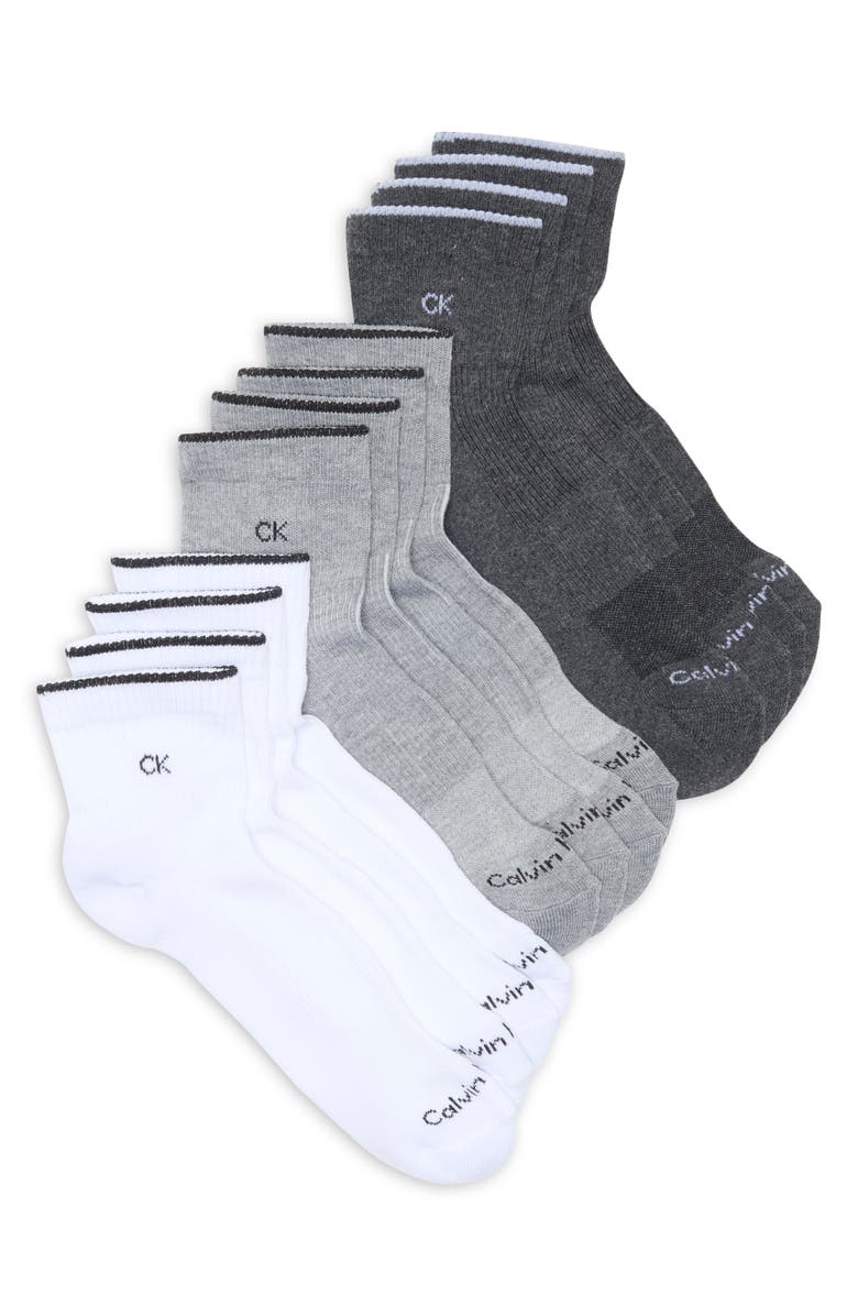 Calvin Klein 6-Pack Cushioned Quarter Socks, Main, color, Heather Grey Assorted