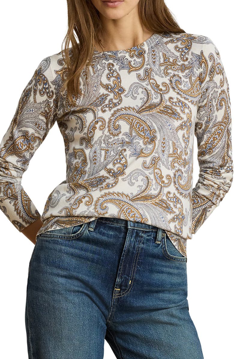 Lauren Ralph Lauren Paisley Sweater, Main, color, Cream/ Multi