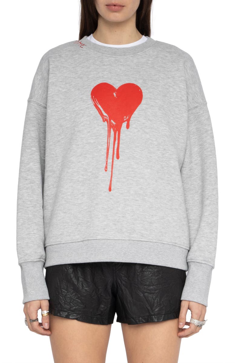 Zadig & Voltaire Oscar Flowing Heart Graphic Organic Cotton Blend Sweatshirt, Main, color,