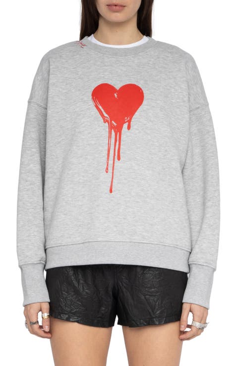Oscar Flowing Heart Graphic Organic Cotton Blend Sweatshirt
