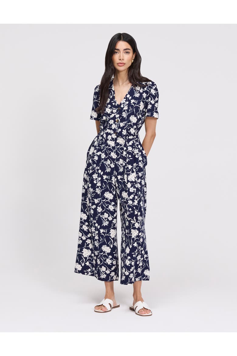 Uma Cropped Wide Leg Jumpsuit, Main, color, Navy Floral