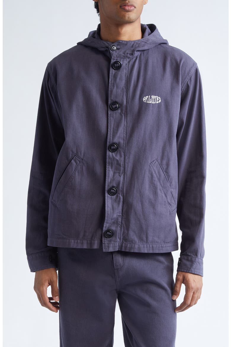 Hodded Herringbone Twill Jacket, Main, color, DARK BLUE