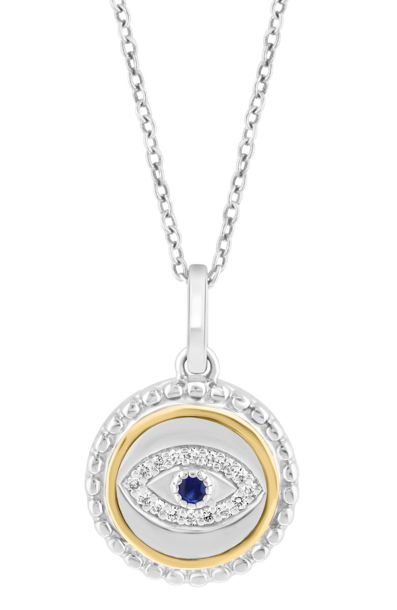 EFFY Diamond & Blue Sapphire Two-Tone Pendant Necklace, Alternate, color, Blue