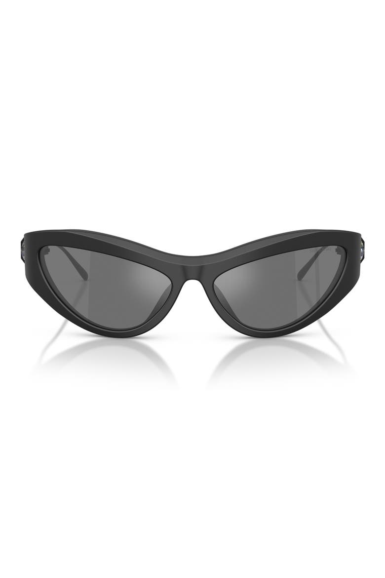 60mm Cat Eye Sunglasses, Main, color, MATTE BLACK / GREY MIRROR BLACK