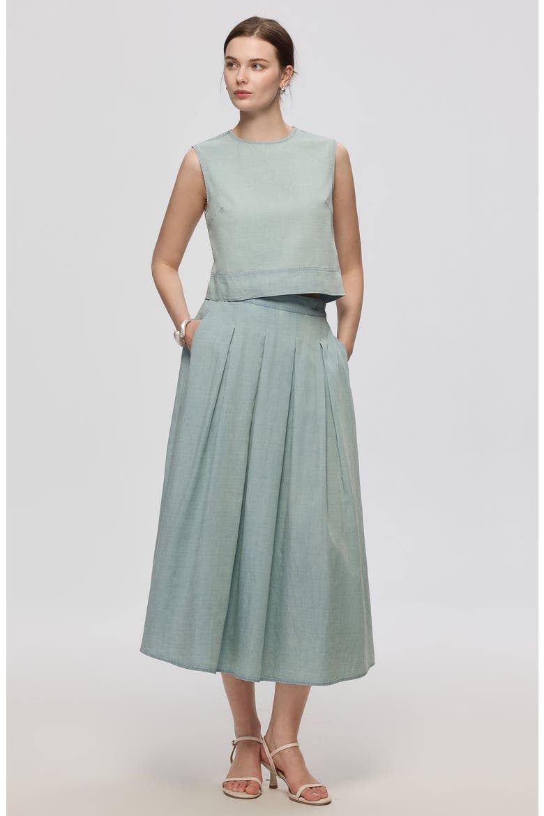 Amaia Pleated Maxi Skirt, Alternate, color, Chambray Blue