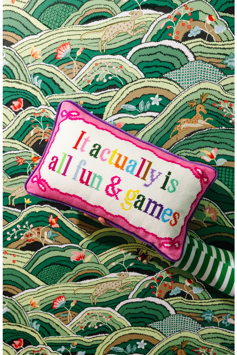 Fun And Games Needlepoint Pillow, Alternate, color, Purple, Pink, White