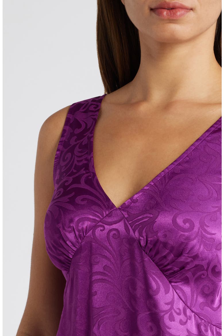 Sleeveless Satin Jacquard Midi Dress, Alternate, color, MAGENTA