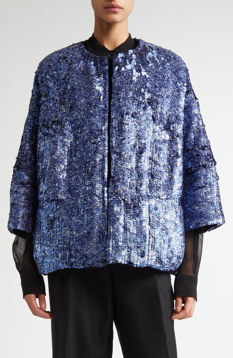 Dries Van Noten Embellished Cocoon Jacket, Main, color, Blue