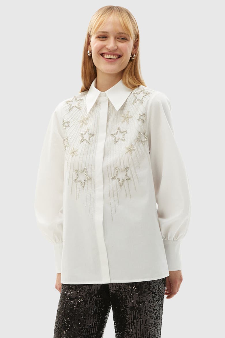 Bernard Embroidered Cotton Shirt, Alternate, color, ECRU