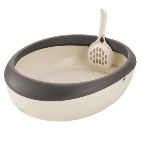 PAW TRAX Top Open Cat Litter Pan in Brown, Easy Clean Cat Litter Box w/ Scoop