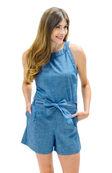 Women's Organic Chambray Halter Romper
