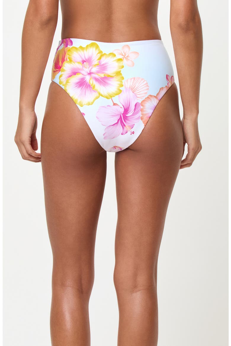 Soleil High Waist Rib Bikini Bottoms, Alternate, color, HIBISCUS AND PLUMERIAS OH MY
