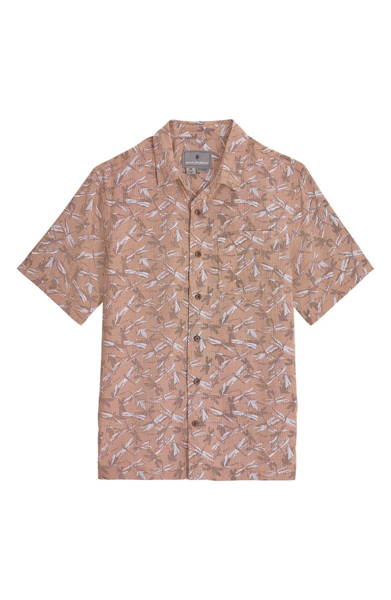 ROYAL ROBBINS Camino Pucker Short Sleeve Recycled Polyester Button-Up Shirt, Main, color, Pecan Dragonfly