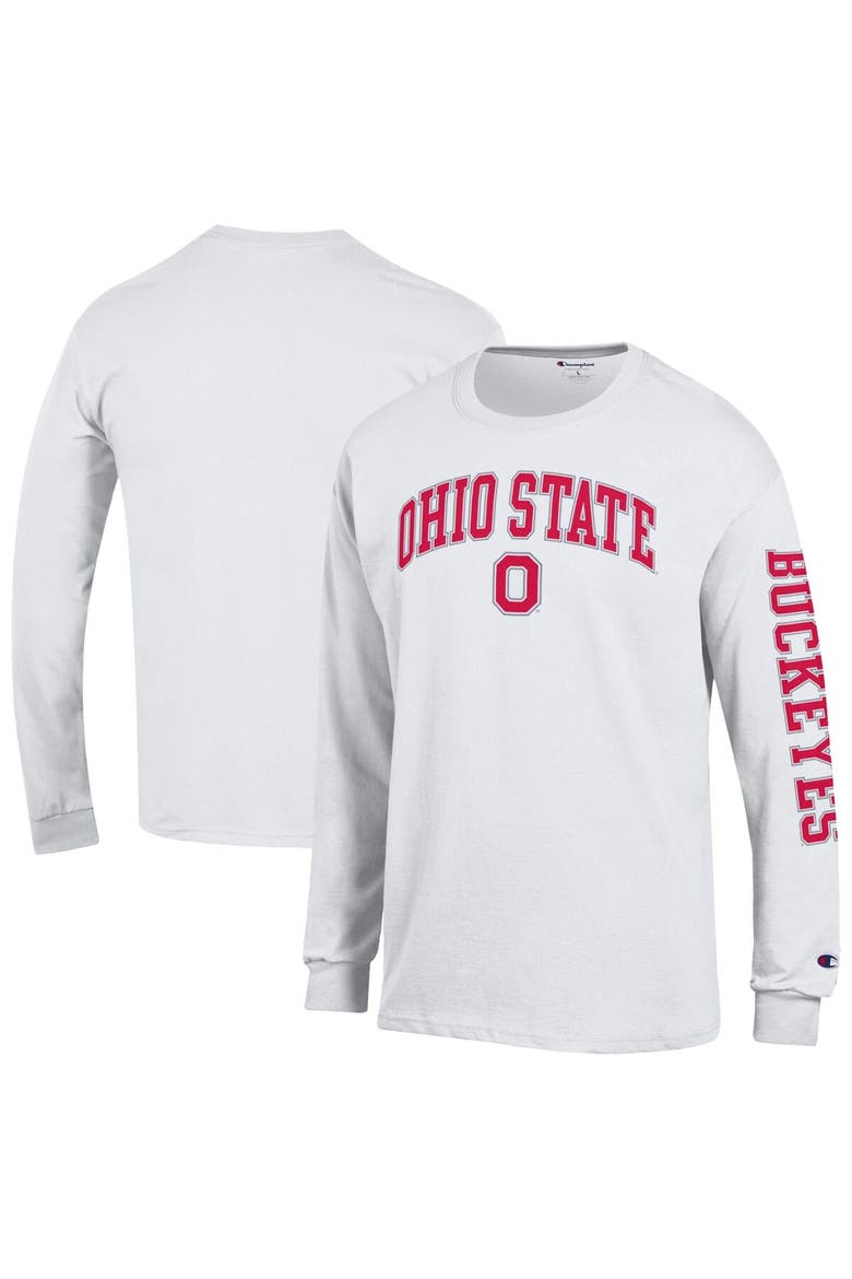 Men's Champion  White Ohio State Buckeyes Arch Over Logo 2-Hit Long Sleeve T-Shirt, Main, color, White