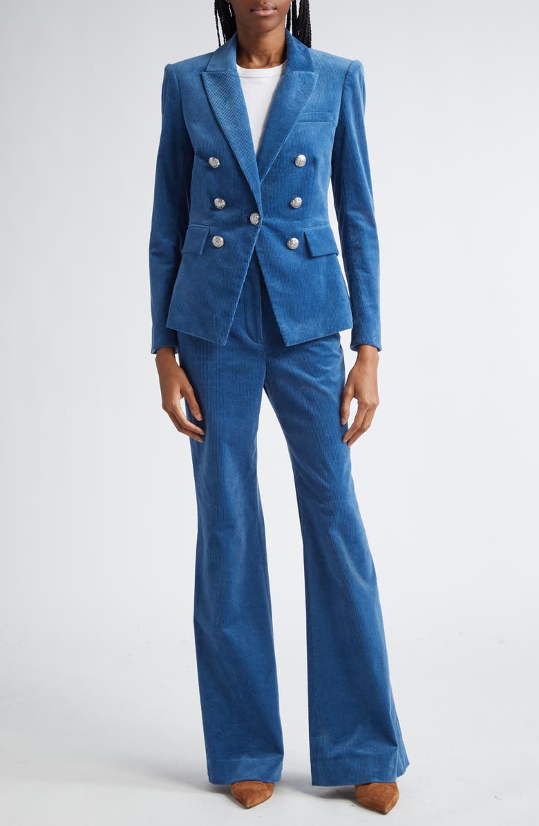 Veronica Beard Basima Stretch Corduroy Flare Pants, Alternate, color, Deep Ocean