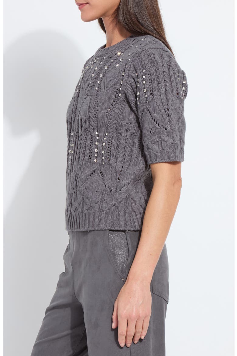 Hadley Crystal Embellished Short Sleeve Sweater, Alternate, color, GREY MELANGE
