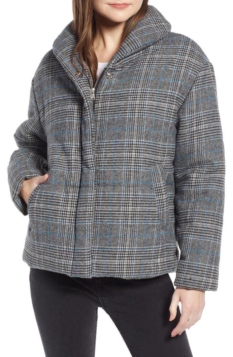 Something Navy Plaid Puffer Jacket, Main, color,