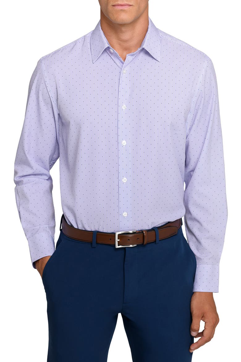 Regular Fit Stripe Dot Performance Dress Shirt, Main, color, WHITE/ PURPLE